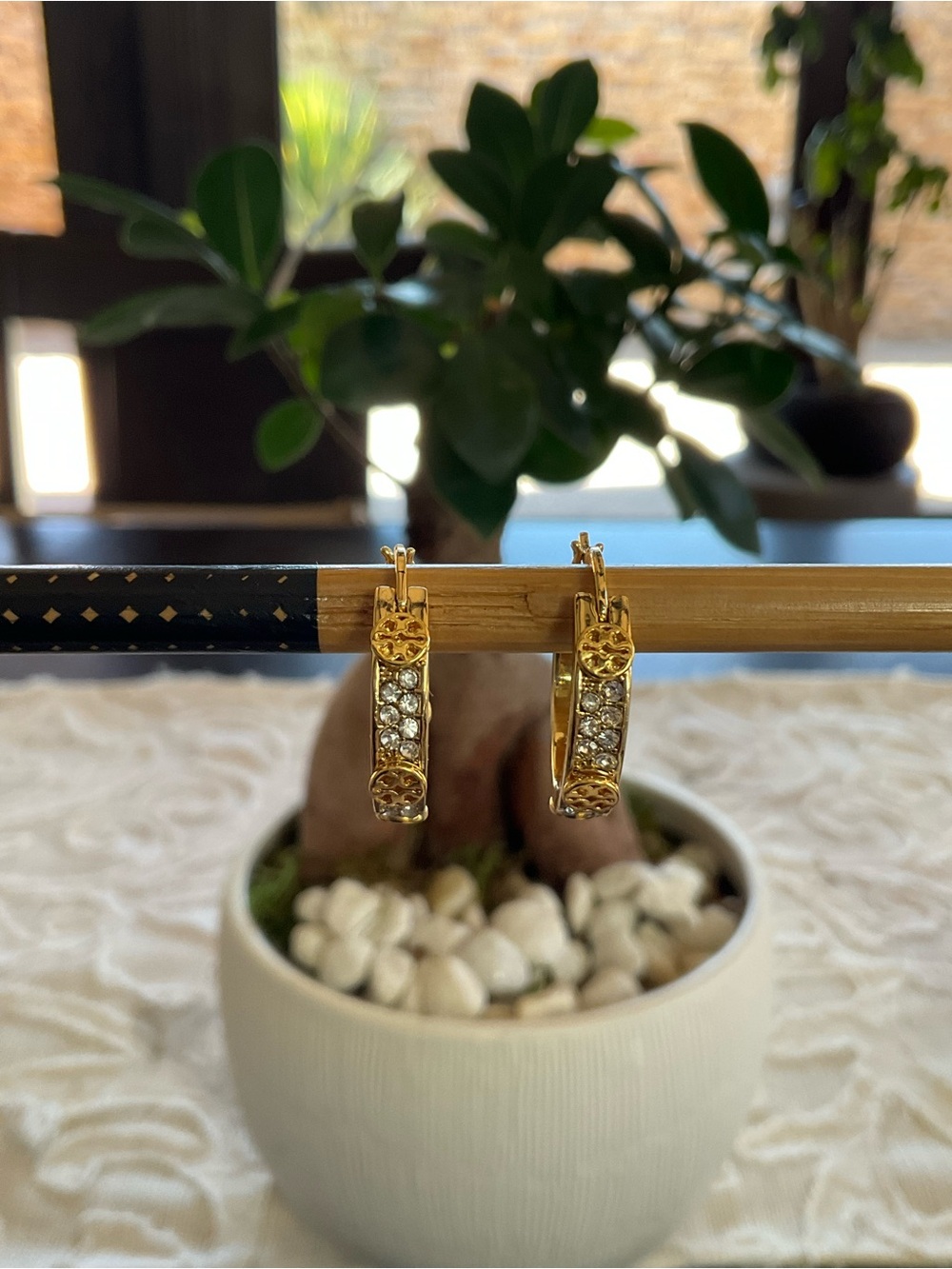 Tory Buch Small Gold Crystal Hoop Earrings - Women Jewelry